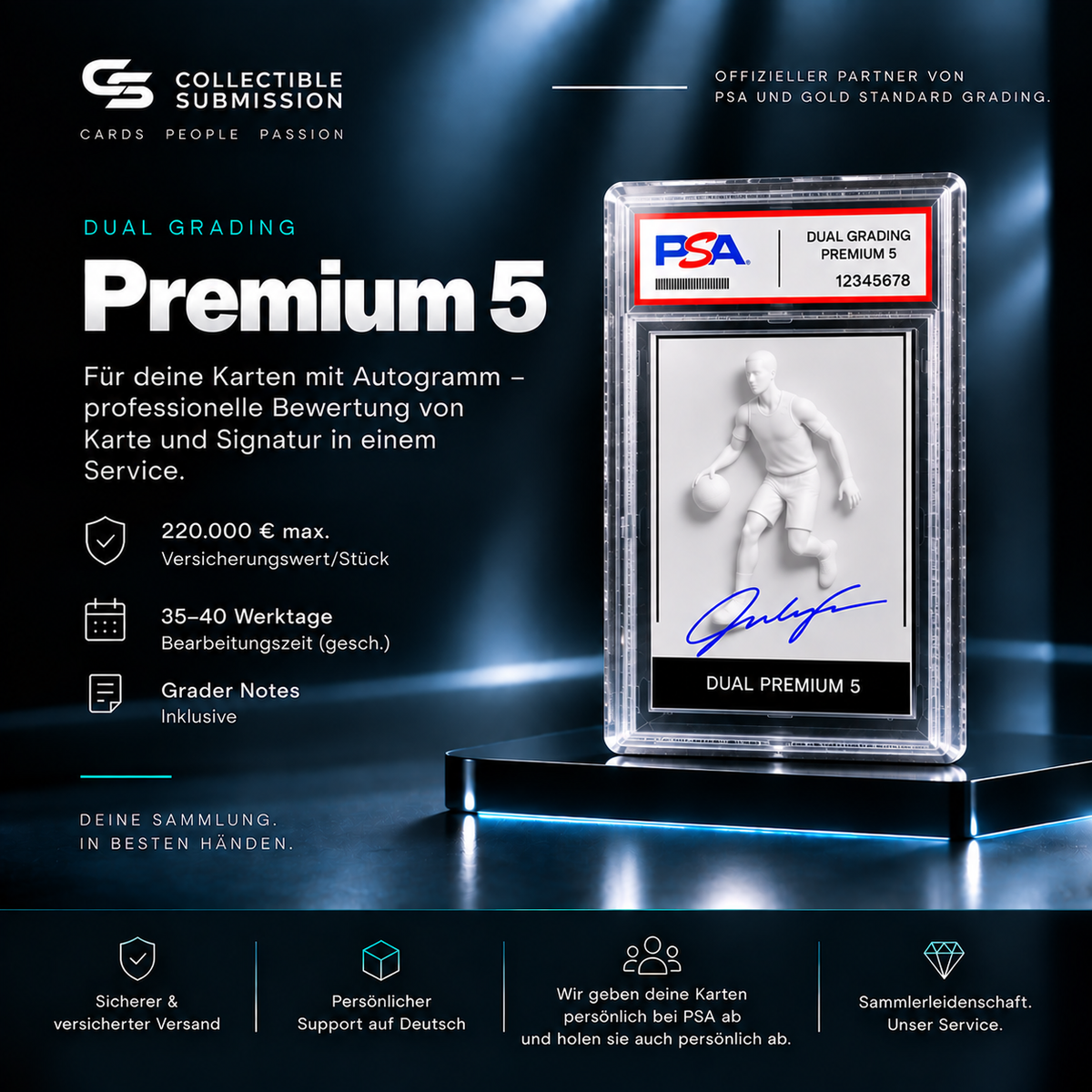 PSA Dual Grading Premium 5 für hochwertige Karte und Autogramm mit Grader Notes – Collectible Submission