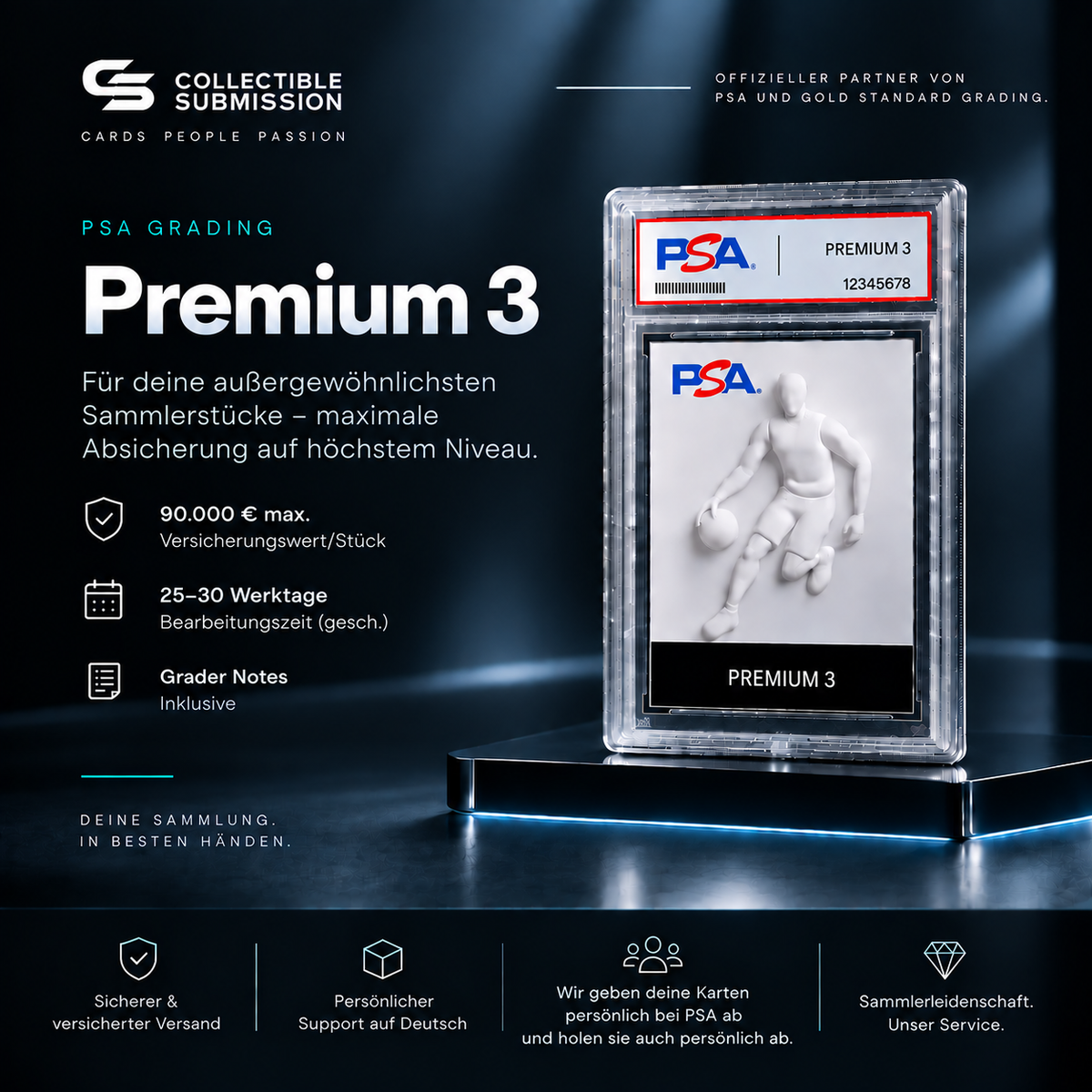 PSA Grading Premium 3 für hochwertige Sammelkarten mit Grader Notes – Collectible Submission Deutschland